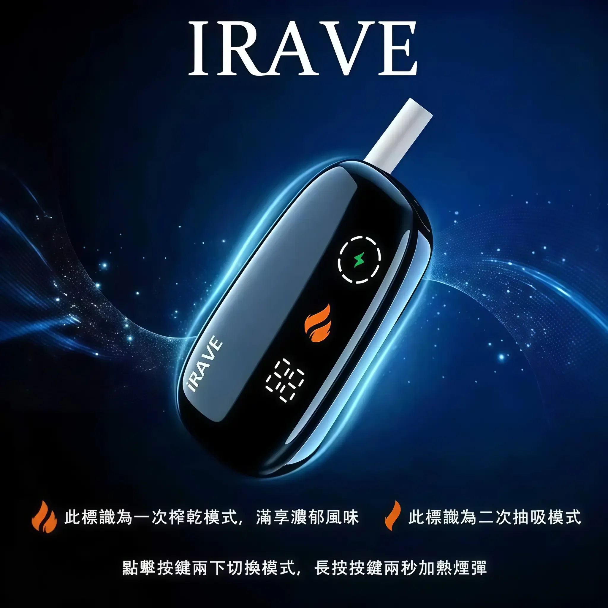 IRAVE-二回機_特色功能介紹.webp iRAVE 二回機 加熱菸主機|IQOS/TEREA 煙彈專用|雙模式切換 ・37次延長抽吸|IRAVE商品資訊:圖片 1
